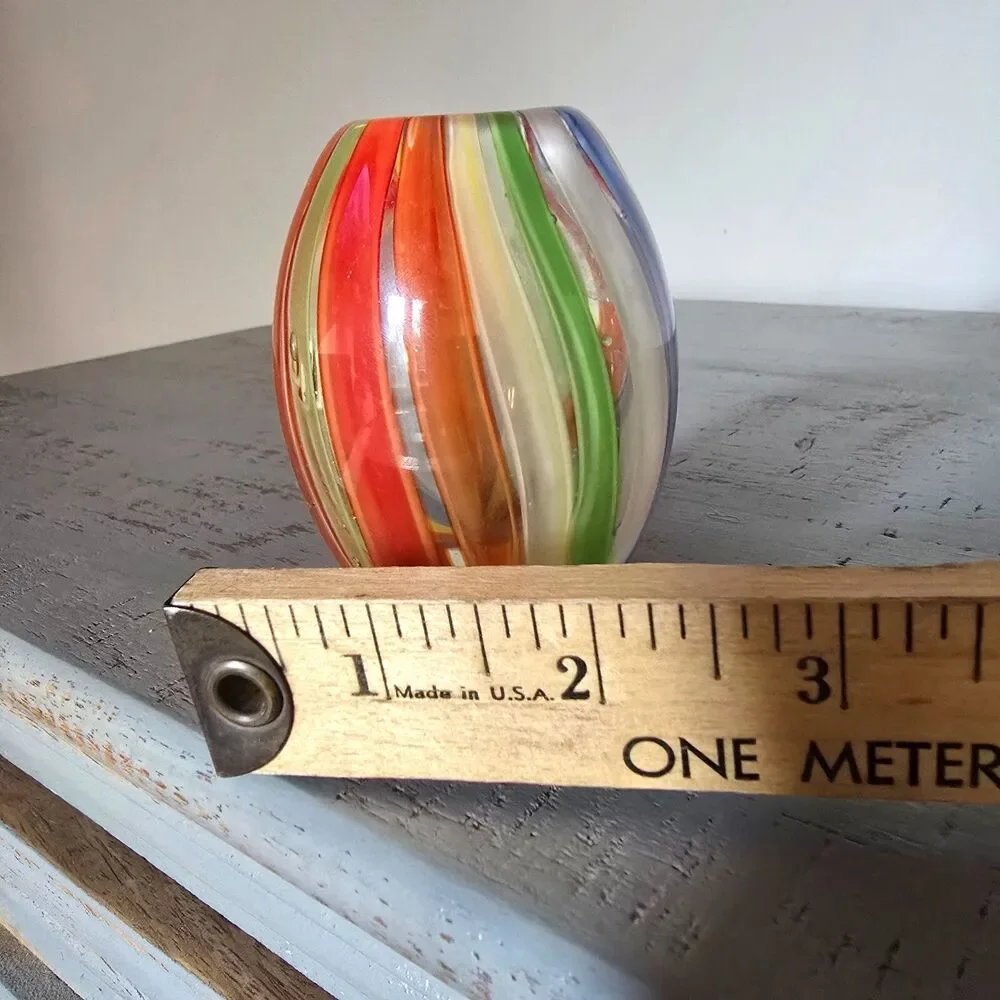 Vintage Hand Blown Art Glass Bud Vase Rainbow Swirl Murano Style Mini 3